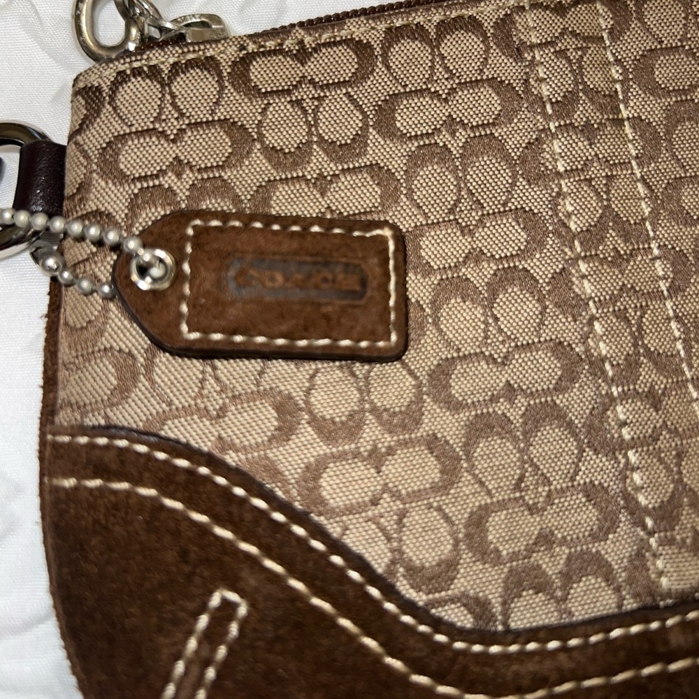 Coach brown logo wristlet 6”x4”